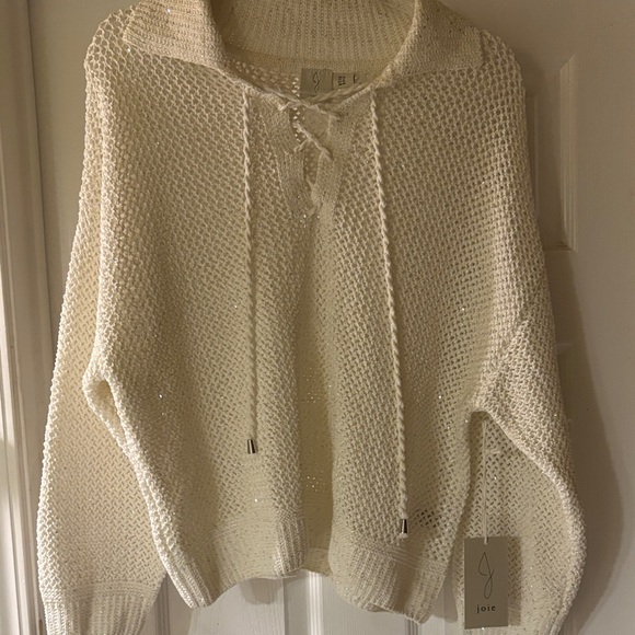 Joie NWT Women's crochet lace up sweater sparkles all over.  never worn - Picture 1 of 2